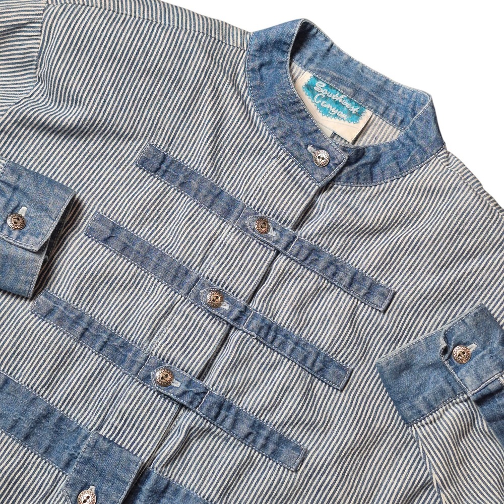 VTG Southwest Canyon Women's L Railroad Stripe‎ Western Military Denim Shirt